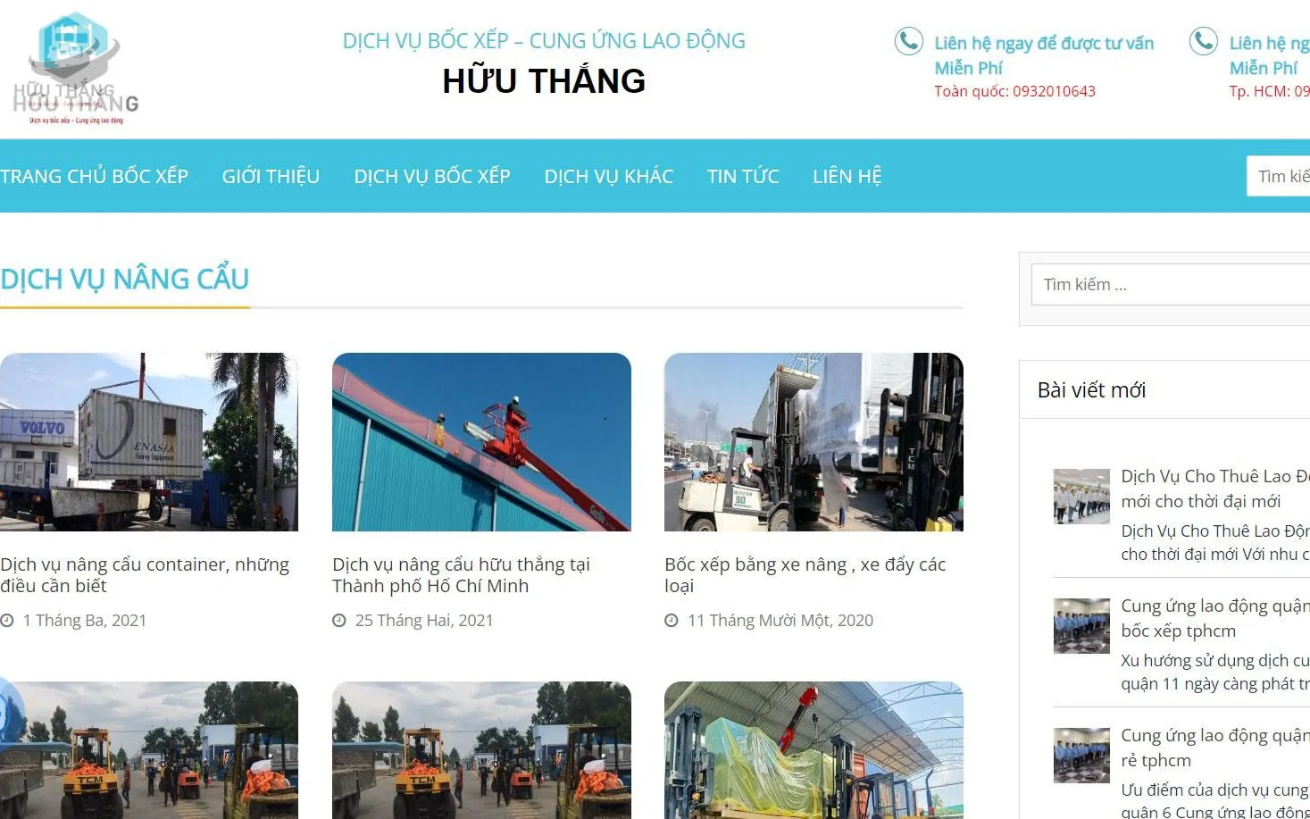 Các gói dịch vụ nâng cẩu Hữu Thắng
